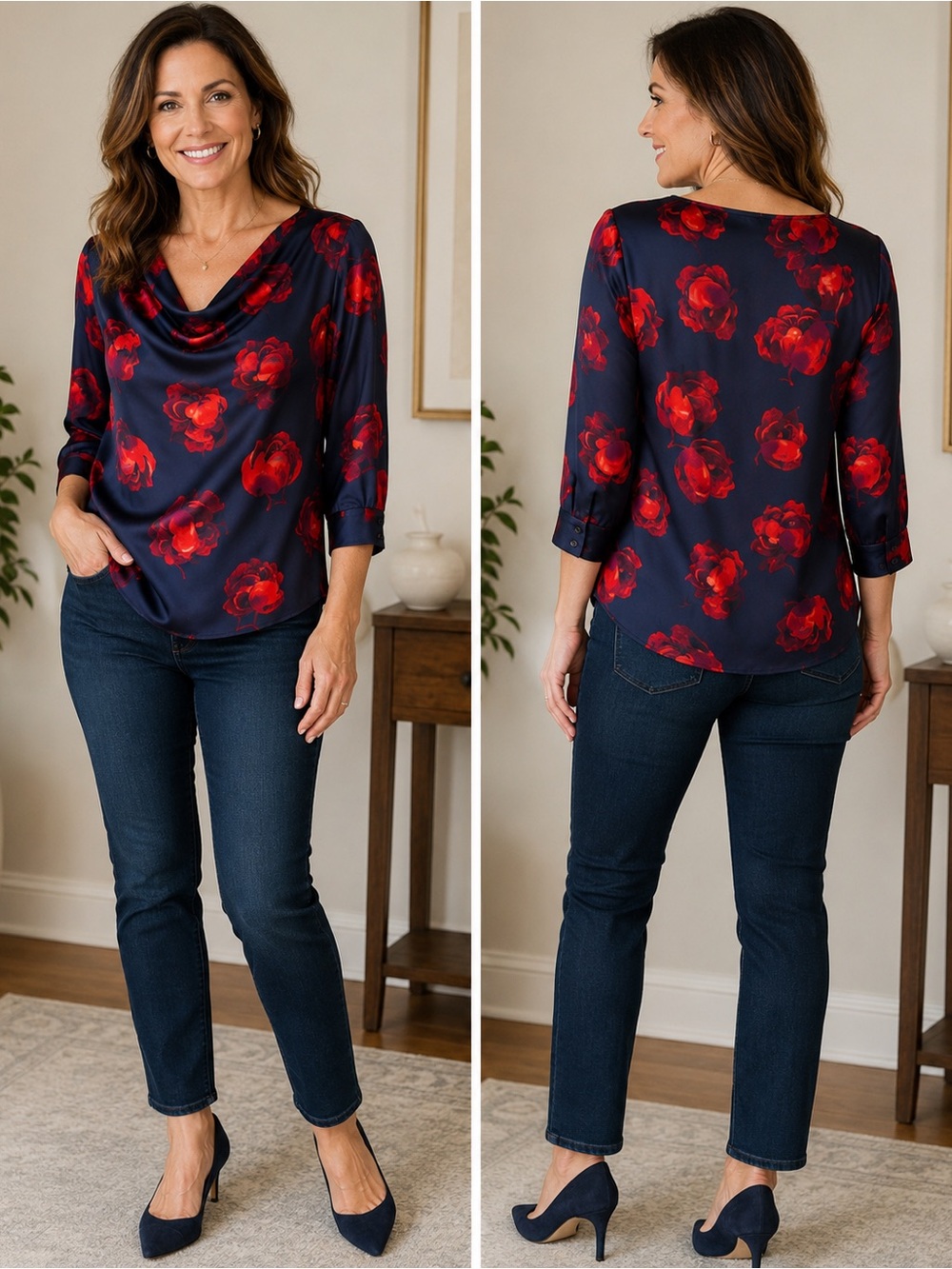 The Limited Floral Cowl Neck Blouse 🌹  
Size Medium | EUC